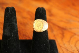 22K $1 - ONE DOLLAR U.  S.  LIBERTY HEAD 1853 SIZE 7 COIN RING 5