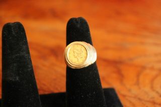 22K $1 - ONE DOLLAR U.  S.  LIBERTY HEAD 1853 SIZE 7 COIN RING 7