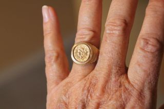 22K $1 - ONE DOLLAR U.  S.  LIBERTY HEAD 1853 SIZE 7 COIN RING 8