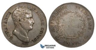 Zi90,  France,  Napoleon I,  5 Francs An Xi - A,  Paris,  Silver,  Toned & Lustrous Au/