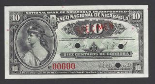 Nicaragua 10 Centavos Nd 1937 P85s Specimen Uncirculated