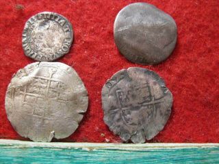 Detecting Finds 4 Unknown Large Small Thin Hammered Silver Coins One 1600;s