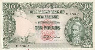 Zealand 10 Pounds Banknote Fleming Nd (1956 - 67) P.  161d Extremely Fine