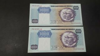 Angola 1000 Kwanzas Banknote 1984 Consecutive Numbers