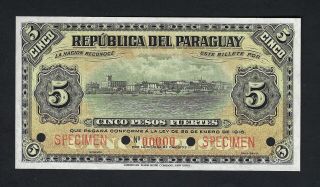 Paraguay 5 Pesos 28 - 01 - 1916 P140s Specimen Uncirculated
