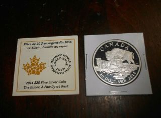 Canada 2014 20 Dollars Fine Silver Coin The Bison: A Family At Rest 1 Oz Silver