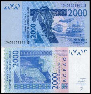 West African State Mali 2000 Francs 2003 / 2013 P 416 D Unc