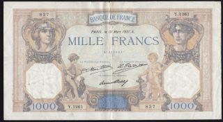 France - - - - - - - 1000 Francs 1931 - - - - - - Vg/f - - - -