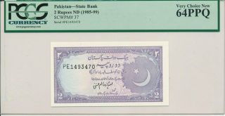 State Bank Pakistan 2 Rupees Nd (1985 - 99) Pcgs 64ppq