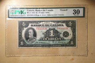 Banque Du Canada " French " Bc - 2 1935 $1 Osborne | Towers Pmg 30 Vf " French "