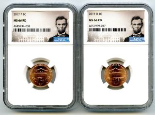 2017 P & D Cent Ngc Ms66 Union Shield 2 Coin Lincoln Label Set - You Get Both