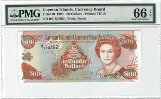 1996 Cayman Islands $100 Dollars Currency Board P - 20 S/n 392,  Pmg 66 Epq Gem Unc