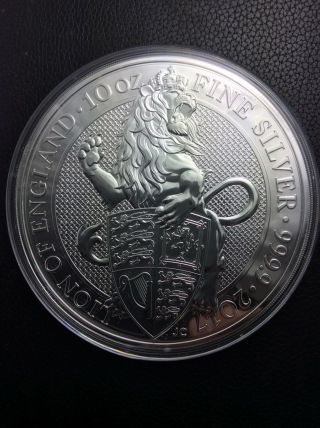 2017 Great Britain 10 Oz.  Silver - Lion Of England Queen’s Beasts Bu Coin