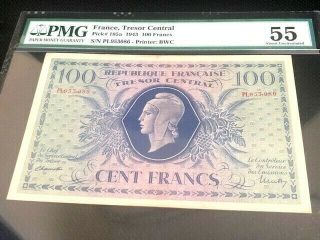 France Tresor Central 100 Francs 2.  10.  1943 Pick 105a.