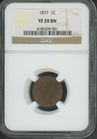 Rare Vintage Key 1877 Indian Head Penny Cent Graded Ngc Vf - 20 Brown (very Rare)