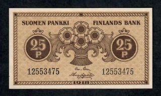 25 Pankki From Finalnd 1918 Unc