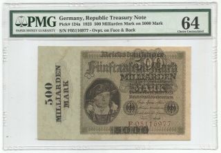 Germany 500 Milliarden Mark On 5000 Mark 1923 P 124a Banknote Pmg 64 - Choice Un