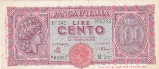 100 Lire Very Fine Crispy Banknote From Italy 1943 Pick - 68