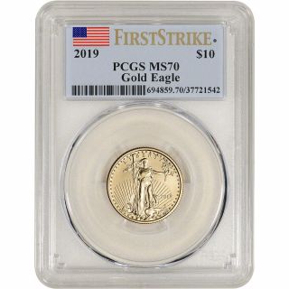 2019 American Gold Eagle 1/4 Oz $10 - Pcgs Ms70 First Strike Flag Label