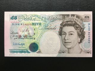 Gb Bank Of England 1991 £5 Five Pounds Banknote Unc S/n Bj48 824500