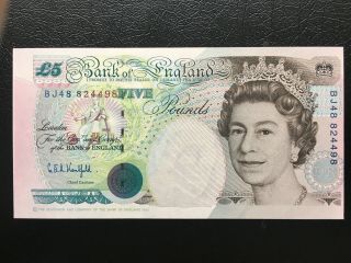Gb Bank Of England 1991 £5 Five Pounds Banknote Unc S/n Bj48 824498