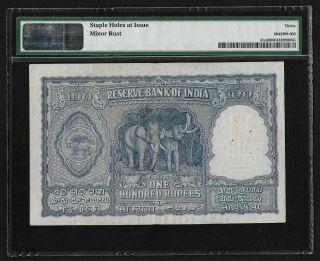 India Republic 1950,  100 Rupees,  Bombay PMG VF 30 B Rama Rau Elephants,  P 41a 2