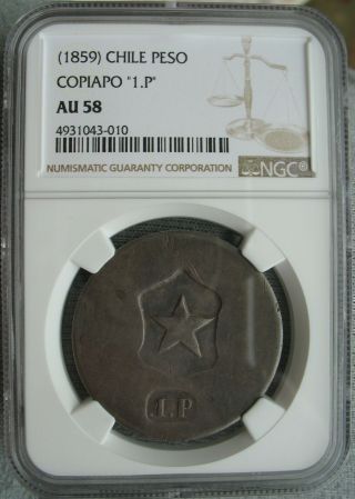 1859 Chile Copiapo  1.  P  Silver 1 Peso Ngc Au - 58