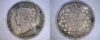 1897 Canada 5 Cent World Silver Coin - Canada - Victoria - Wide 8