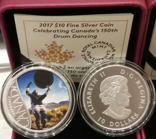 1867 - 2017 Drum Dancing $10 1/2oz Pure Silver Proof Coin Celebrating Canada150