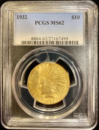 1932 $10 American Gold Eagle Indian Head Ms62 Pcgs Lustrous Coin