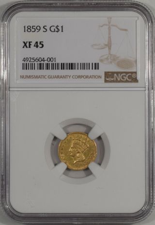 1859 - S $1 Gold Dollar Ngc Xf - 45 Rare Date
