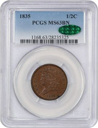 1835 1/2c Pcgs/cac Ms63 Bn - Solid,  Choice Half Cent - Half Cent
