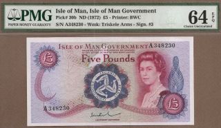 Isle Of Man: 5 Pounds Banknote,  (unc Pmg64),  P - 30b,  1972,