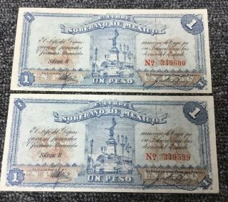 1915 E Libre Soberano De Mexico Un Peso Consecutive Serial Numbers