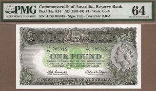 Australia: 1 Pound Banknote,  (unc Pmg64),  P - 34a,  1961,
