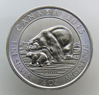 2015 Canada 1.  5 Oz Silver Coin $8 Polar Bear & Cub Bu.  9999 Fine