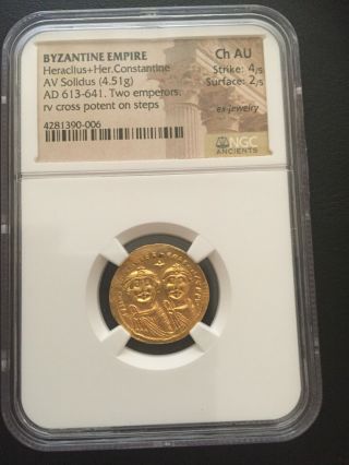 Byzantine Empire Heraclius,  Her.  Constantine Ad 613 - 641 Gold Solidus Ngc Ch:au