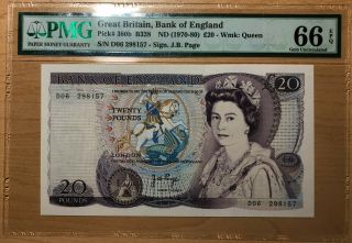 1970 - 80 Great Britain 20 Pound Banknote Pmg 66 Epq (pick 380b) - -