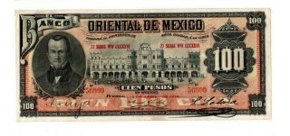 Mexico El Banco Oriental De Mexico 100 Pesos 1914 Ps385c