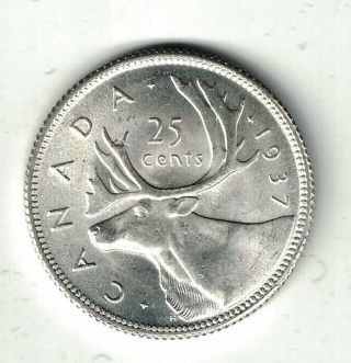Canada 1937 25 Cents Quarter King George Vi Canadian Silver Coin