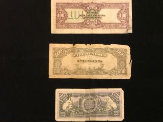 JAPAN / Japanese Occupied Allied Paper Money WAR time money 100,  500,  1000 peso 5
