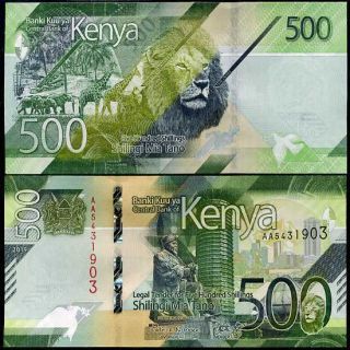 Kenya 500 Shillings 2019 P Design Lion Unc Nr