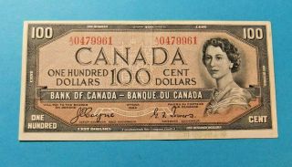 1954 Bank Of Canada 100 Dollar Devils Face Note - Ef40