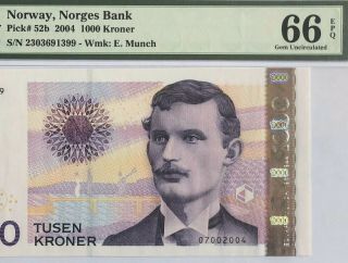 Norway - Norges Bank - 1000 Kroner - Highest Denomination - 2004 Pmg 66 Epq Gem Unc