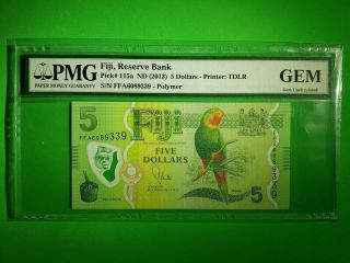 Fiji Reserve Bank 2013 5 Dollars Pmg Gem