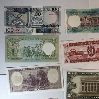 Old Foreign Money Bank Notes (India,  Chile,  Somalia) 2