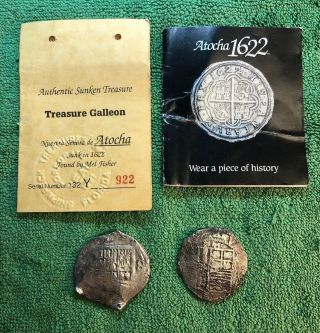 Set Of 2 Atocha 1622 8 Reales Spanish Silver Coins Shipwreck Mel Fisher