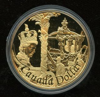 Canada 1952 - 2002 Gold Plated Proof Silver Dollar Queen 