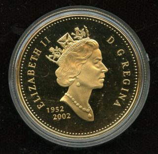 Canada 1952 - 2002 Gold Plated Proof Silver Dollar Queen ' s Jubilee 2