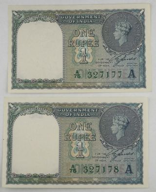 Four (4) British India 1940 (ND) 1 Rupee Pick 25d Crisp UNC Consecutive Numbers 2